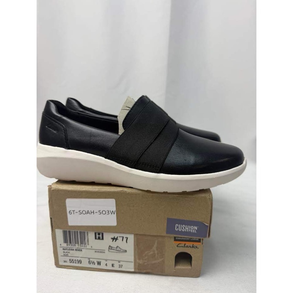 Clarks Kayleigh River Black Leather Slip On Loafers Women 6.5 W 26155199